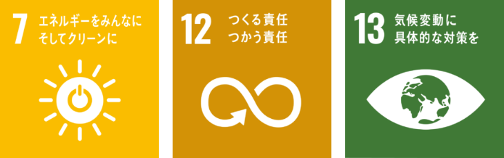 7 AFFORDABLE AND CLEAN ENERGY / 12 RESPONSIBLE CONSUMPTION & PRODUCTION / 13 CLIMATE ACTION